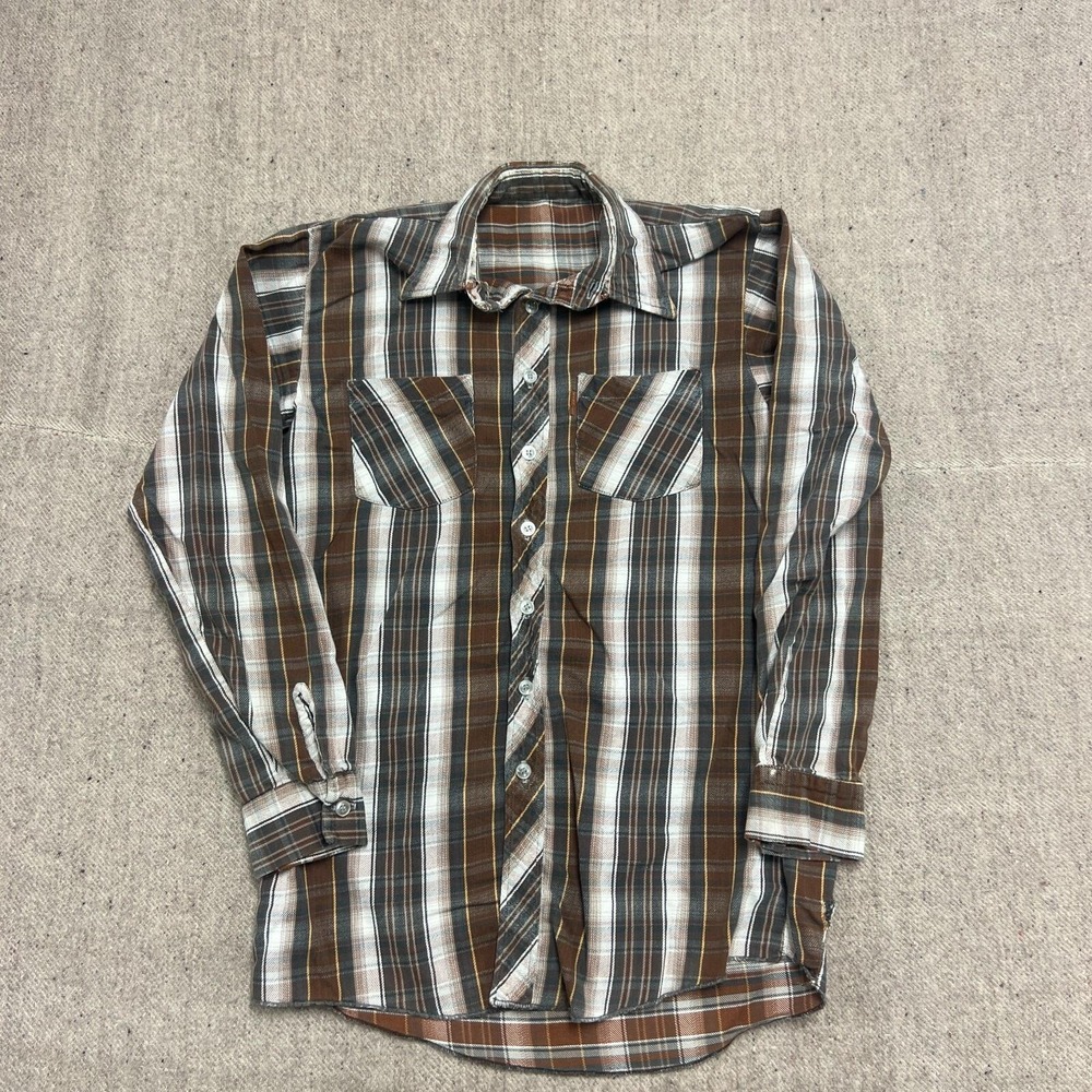 Vintage Hammill Flannel Shirt Mens Medium Brown 1980s Plaid Cotton